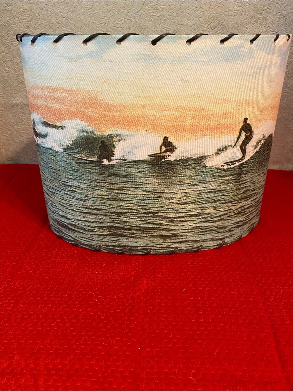 Vintage Surf Scene Fabric Lampshade - Blue and Orange - Picture 2 of 6